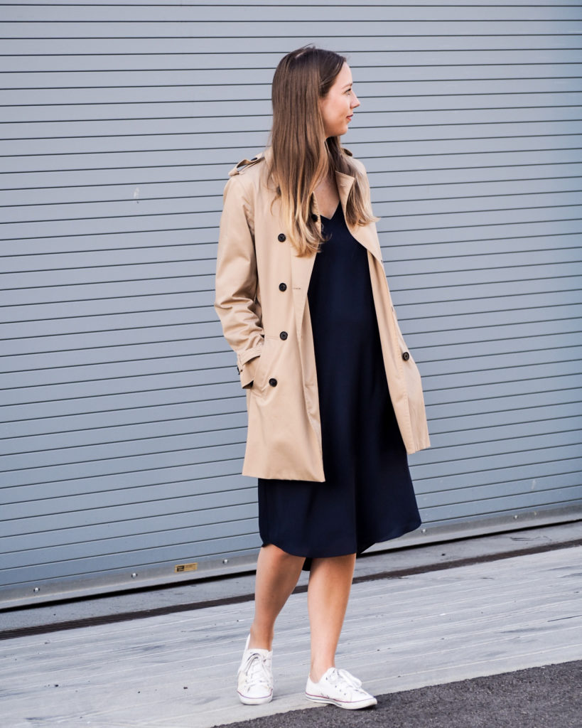 Trench coat with on sale sneakers