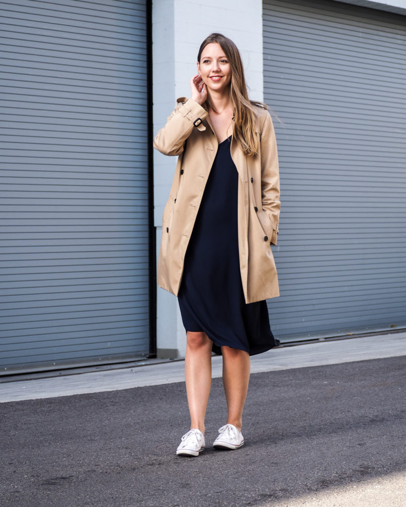 Grey dress with clearance sneakers