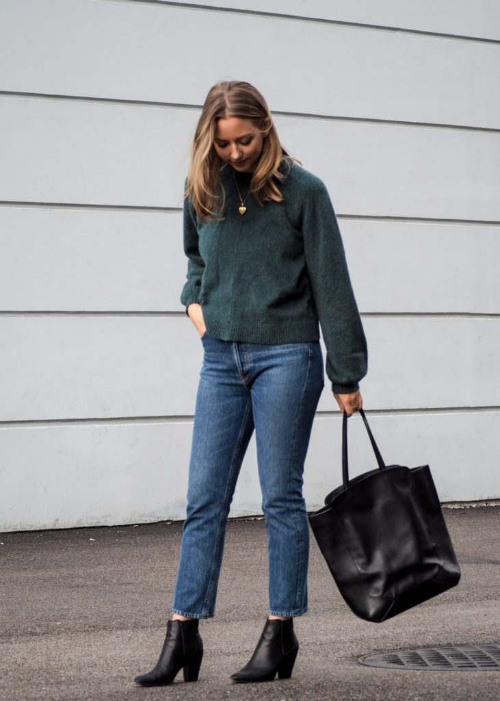 Fall Outfit Inspiration - Cozy Sweater, Denim & Ankle Boots