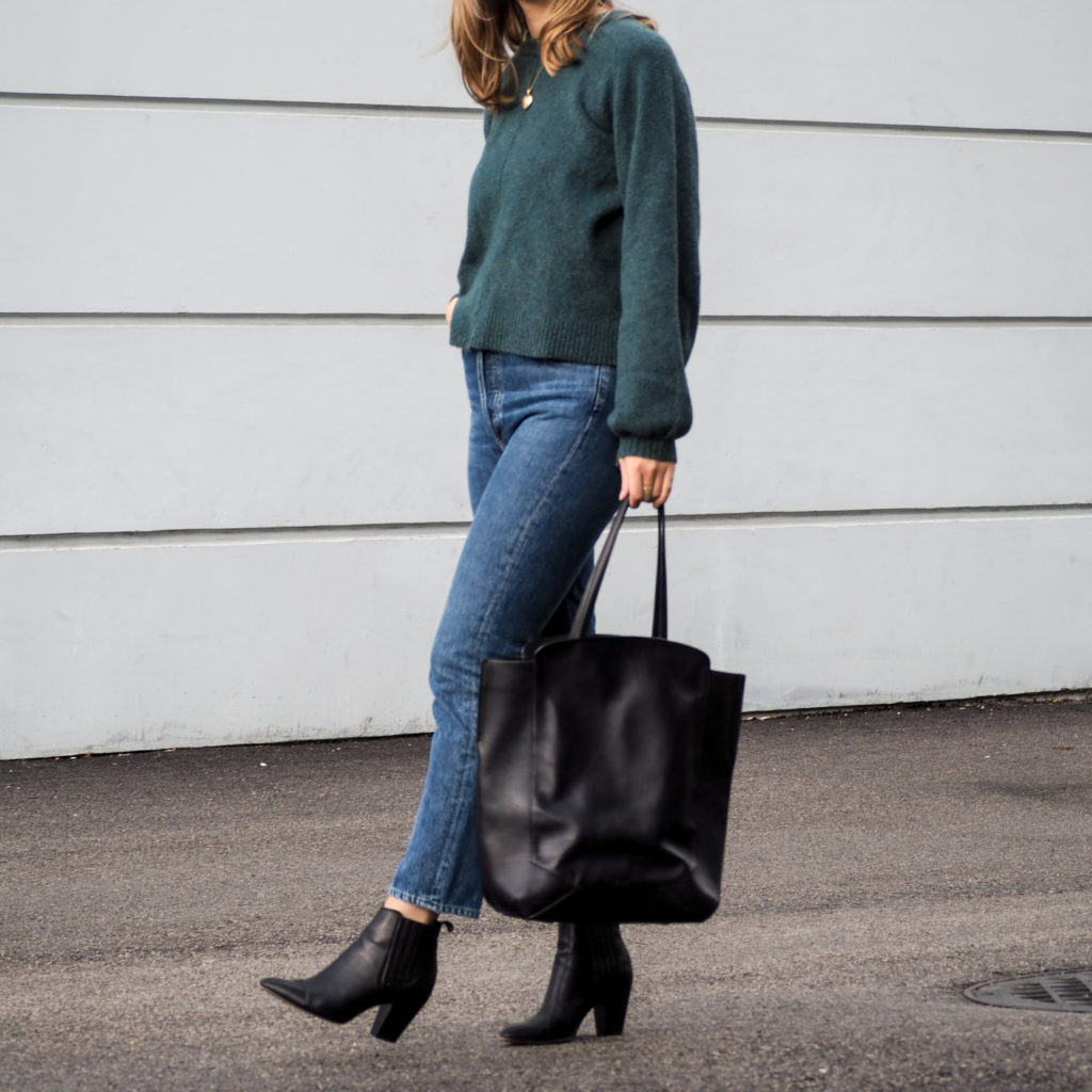 Fall Outfit Inspiration - Cozy Sweater, Denim & Ankle Boots