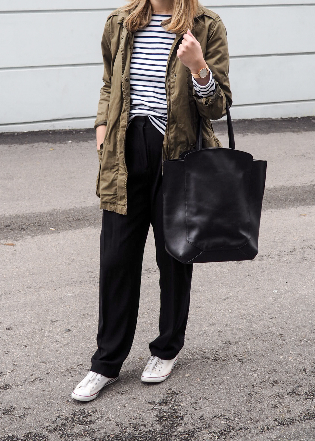 Fall Outfit Inspiration - Wide Leg Trousers & Sneakers - Emily Lightly