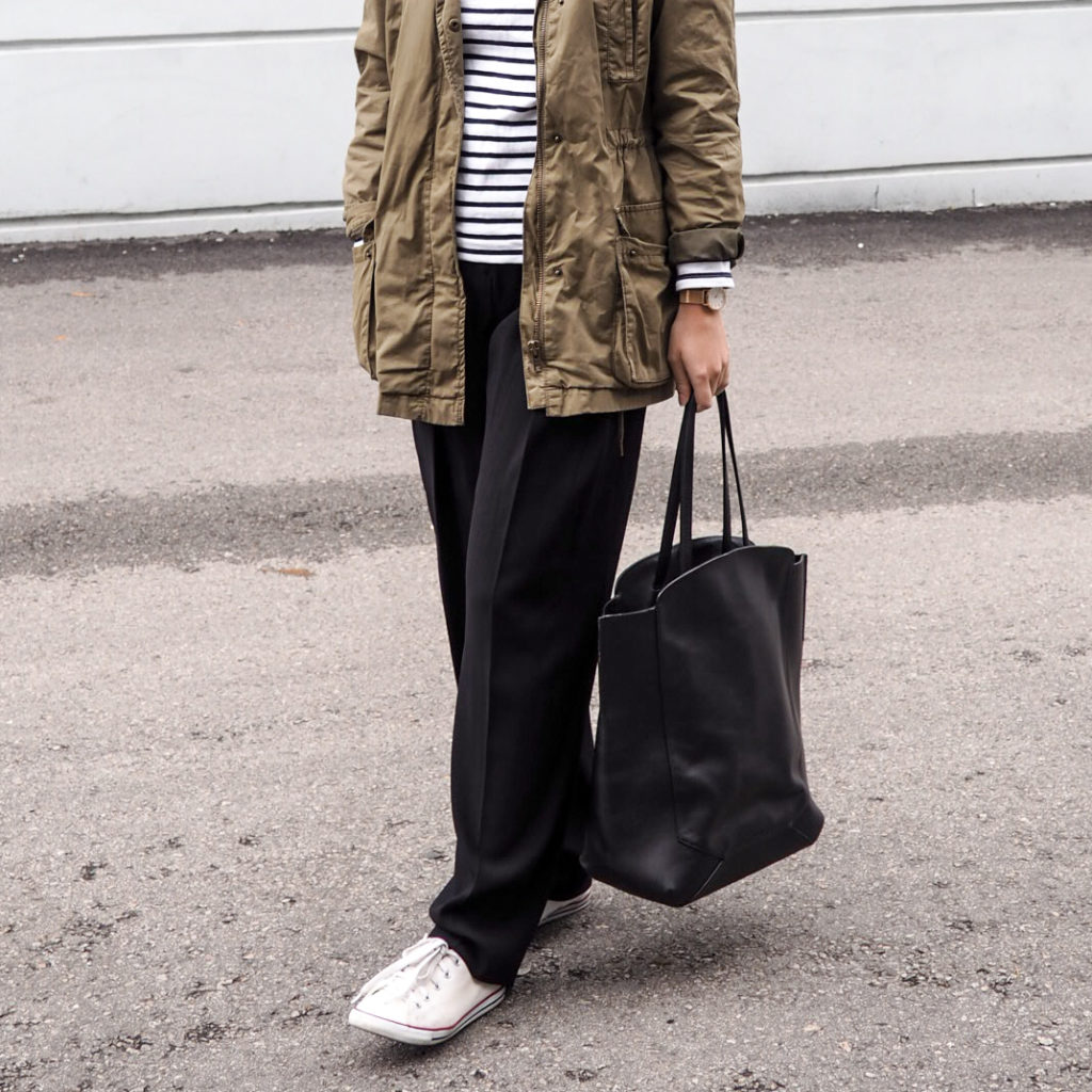 Fall Outfit Inspiration - Wide Leg Trousers & Sneakers