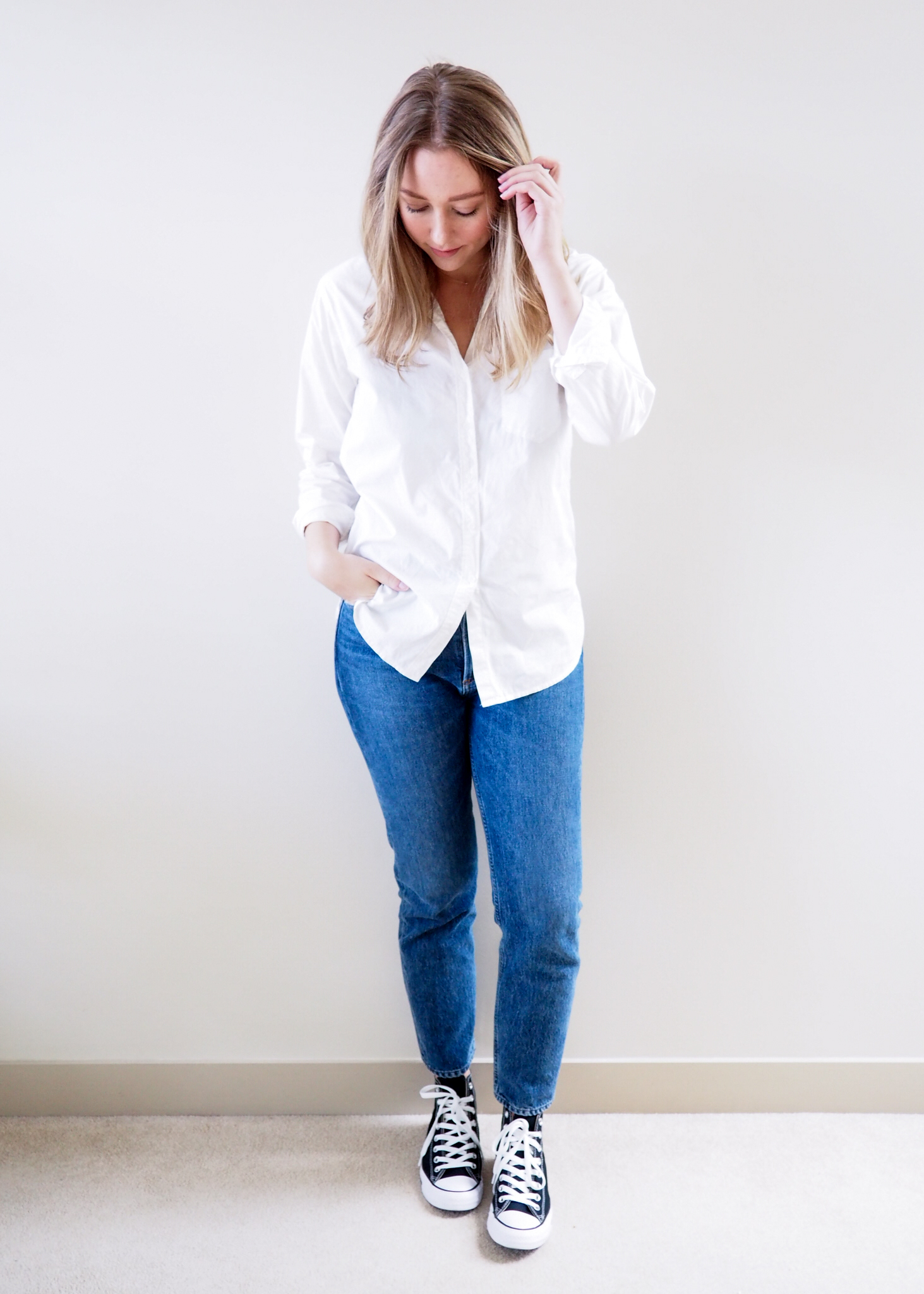 Denim button cheap down shirt outfit