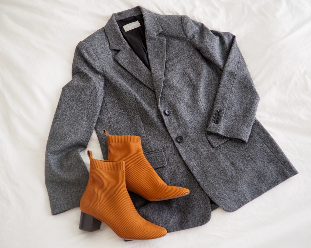 grey blazer brown boots